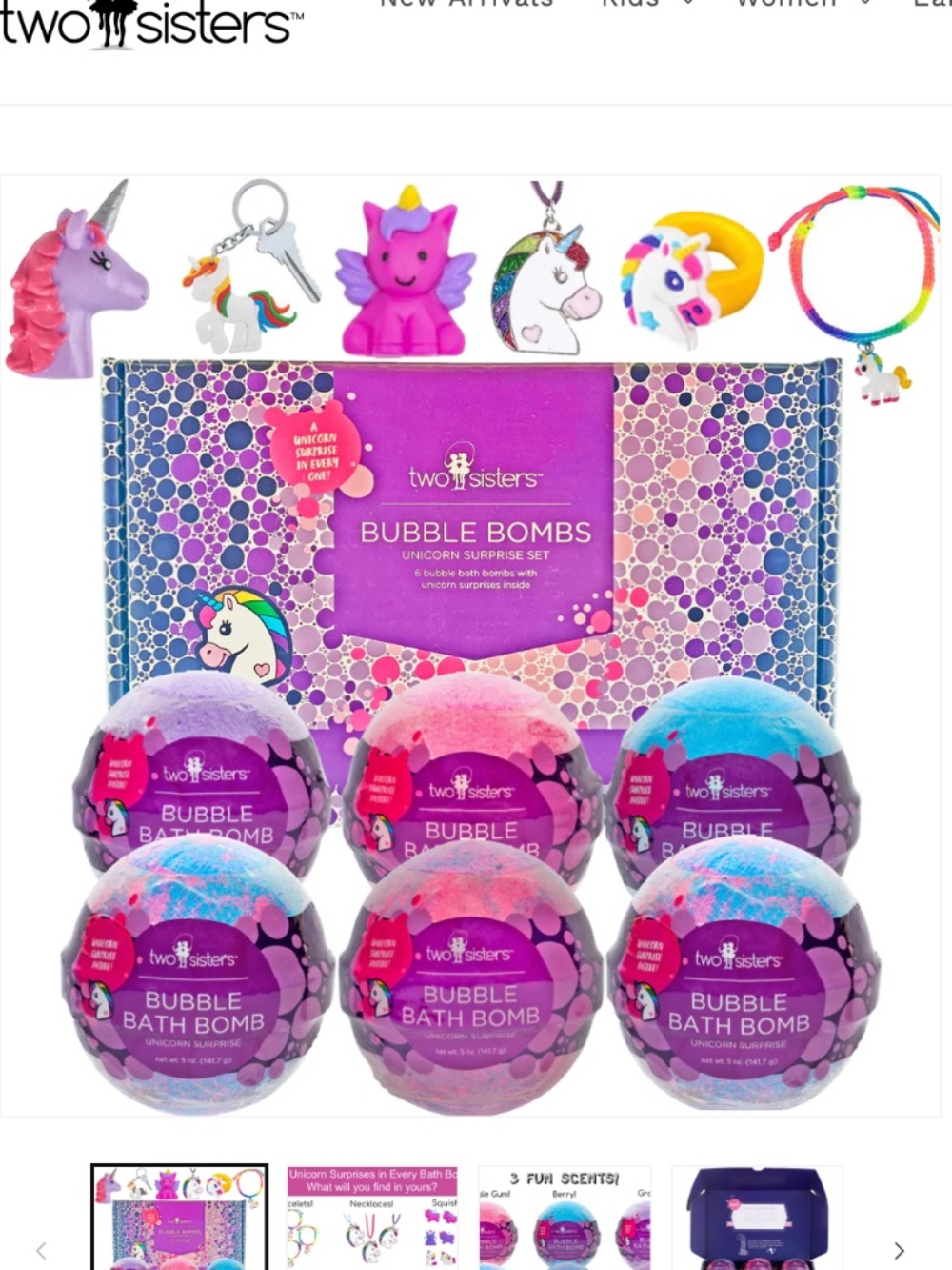 TWO SISTERS BUBBLE BATH BOMBS UNICORN SURPRISE SET OF 6 NWT